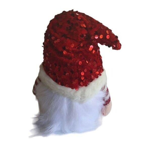 NIB Valentines Day Light Up Gnome Plush Red Sequin Hat Striped Arms - Picture 2 of 6